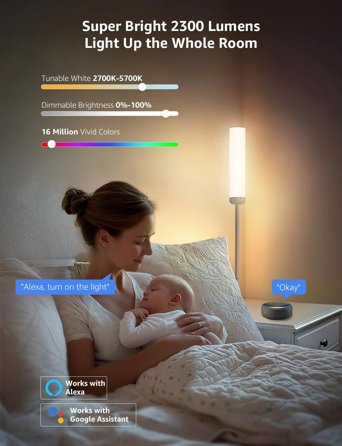 Lepro O1 AI Floor Lamp, Smart Standing Lamp with Music Sync, 2300 Lumen Corner Floor lamp for Living Room, Bedroom, RGB+CCT, AI Lighting Design Assistant, Works with Alexa, 2.4GHz WiFi, No Remote - Image 4