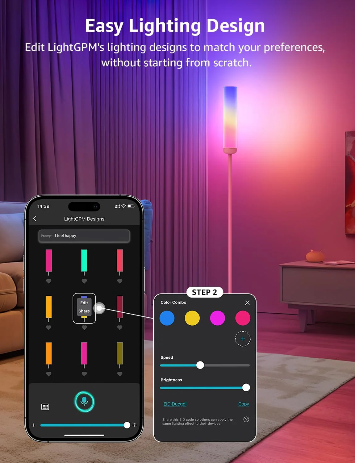 Lepro O1 AI Floor Lamp, Smart Standing Lamp with Music Sync, 2300 Lumen Corner Floor lamp for Living Room, Bedroom, RGB+CCT, AI Lighting Design Assistant, Works with Alexa, 2.4GHz WiFi, No Remote - Image 7