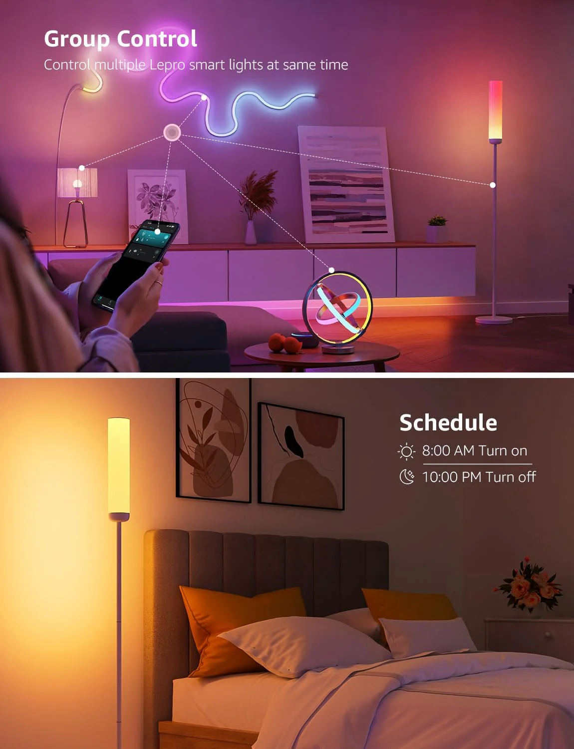 Lepro O1 AI Floor Lamp, Smart Standing Lamp with Music Sync, 2300 Lumen Corner Floor lamp for Living Room, Bedroom, RGB+CCT, AI Lighting Design Assistant, Works with Alexa, 2.4GHz WiFi, No Remote - Image 8