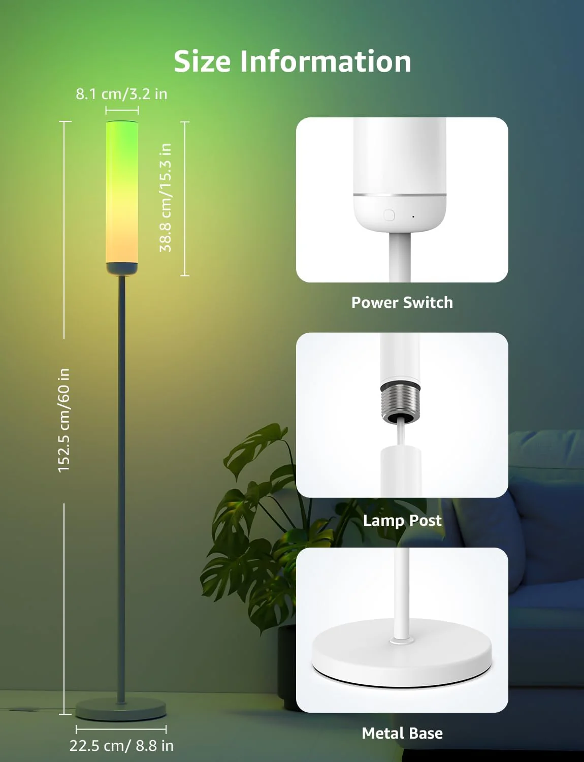 Lepro O1 AI Floor Lamp, Smart Standing Lamp with Music Sync, 2300 Lumen Corner Floor lamp for Living Room, Bedroom, RGB+CCT, AI Lighting Design Assistant, Works with Alexa, 2.4GHz WiFi, No Remote - Image 9