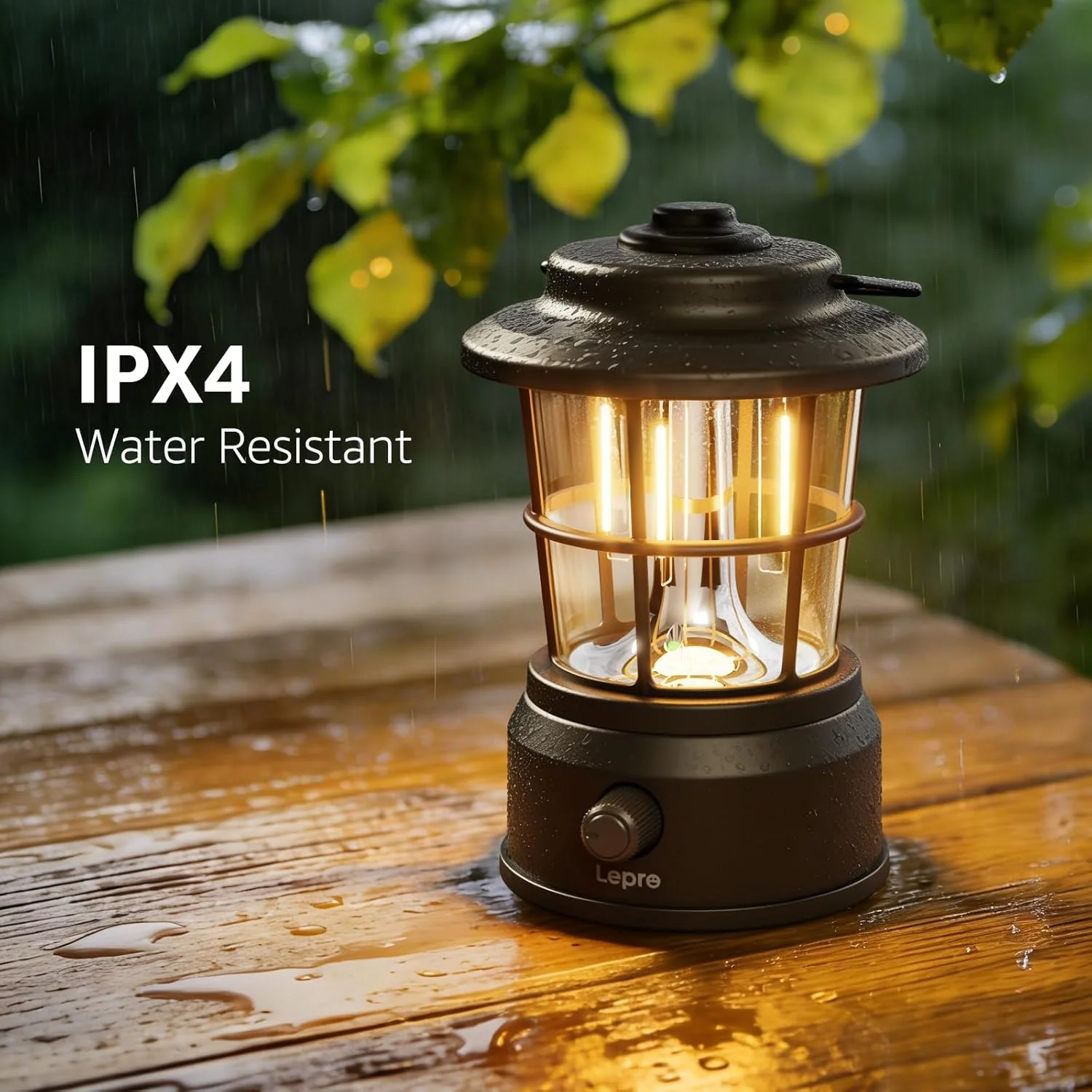 Lepro Rechargeable Camping Lantern, 300LM Retro Camping Tent Light with Knob Control, Dimmable Warm & Cool White, Type-C Charging, 3600mAh Portable Hanging Lamp for Power Cuts, Garden, Fishing, Black - Image 5