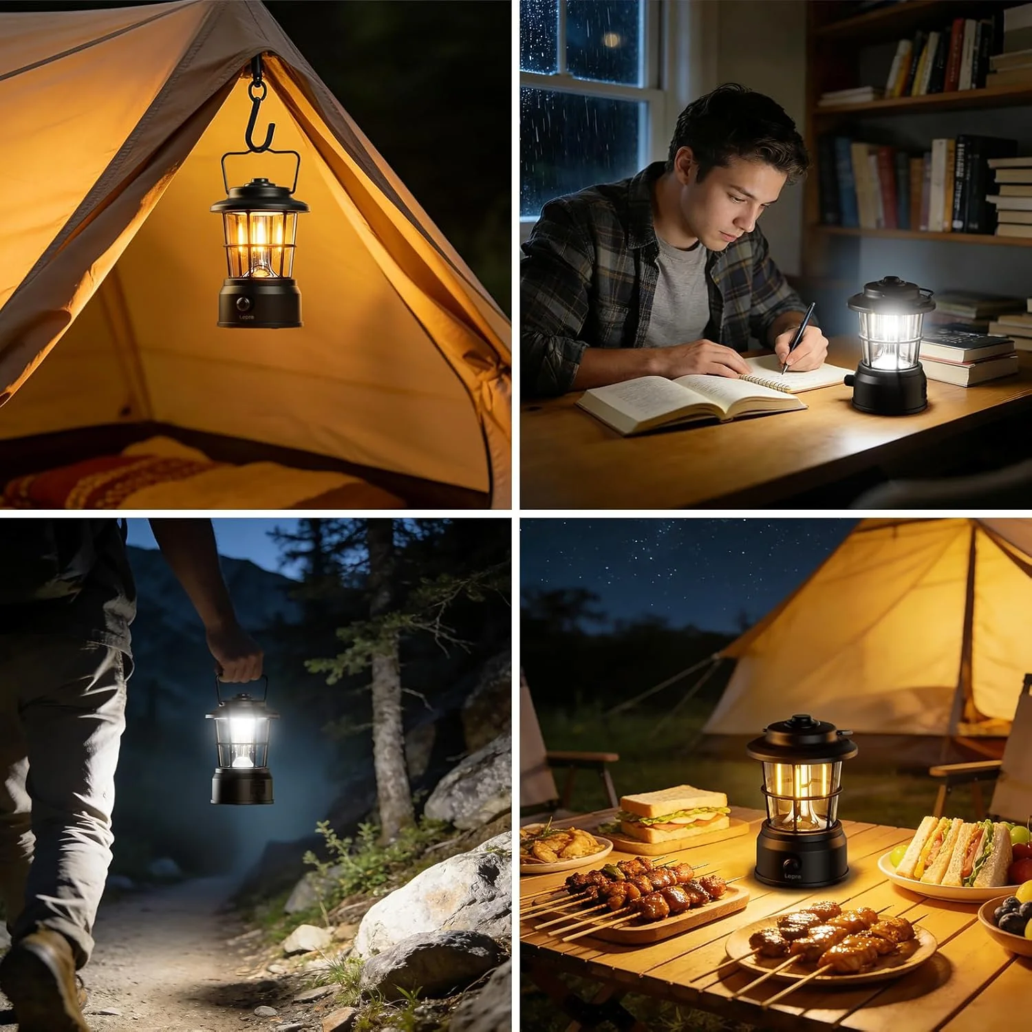 Lepro Rechargeable Camping Lantern, 300LM Retro Camping Tent Light with Knob Control, Dimmable Warm & Cool White, Type-C Charging, 3600mAh Portable Hanging Lamp for Power Cuts, Garden, Fishing, Black - Image 8