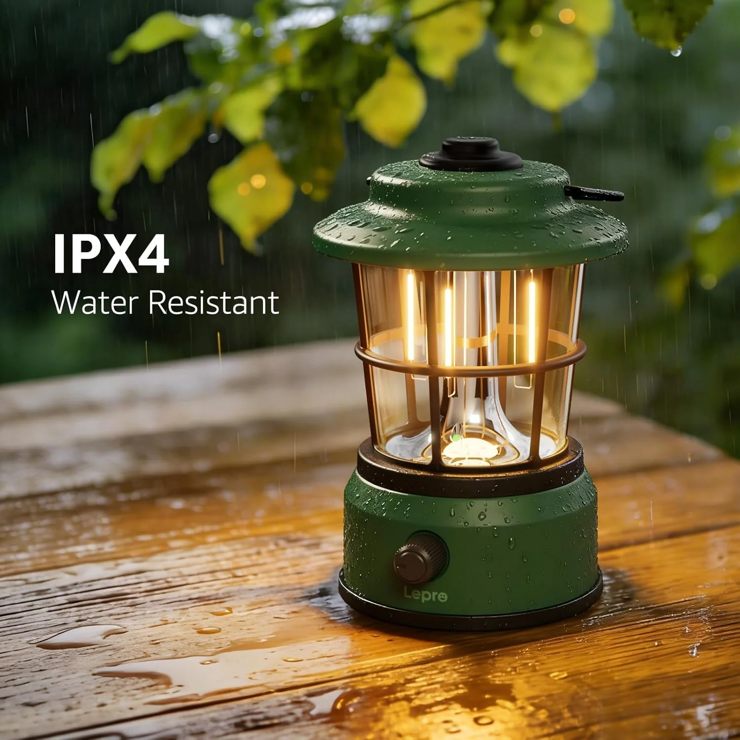 Lepro Rechargeable Camping Lantern, 300LM Retro Camping Tent Light with Knob Control, Dimmable Warm & Cool White, Type-C Charging, 3600mAh Portable Hanging Lamp for Power Cuts, Garden, Fishing, Green - Image 5