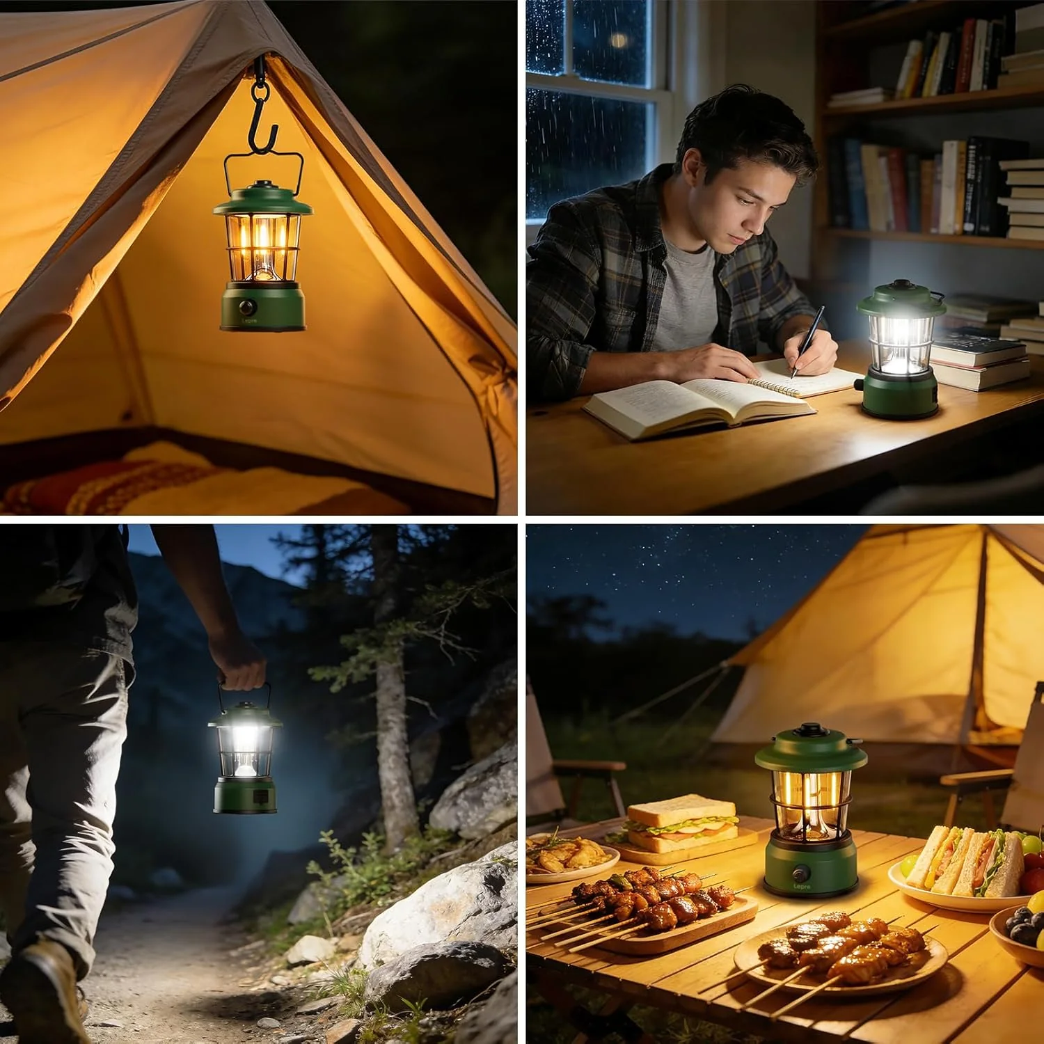 Lepro Rechargeable Camping Lantern, 300LM Retro Camping Tent Light with Knob Control, Dimmable Warm & Cool White, Type-C Charging, 3600mAh Portable Hanging Lamp for Power Cuts, Garden, Fishing, Green - Image 8