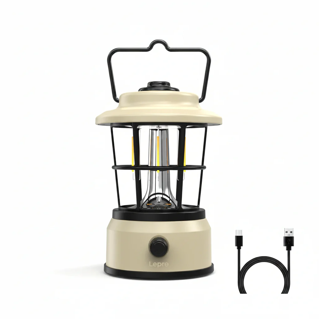 Lepro Rechargeable Camping Lantern, 300LM Retro Camping Tent Light with Knob Control, Dimmable Warm & Cool White, Type-C Charging, 3600mAh Portable Hanging Lamp for Power Cuts, Garden, Fishing, White