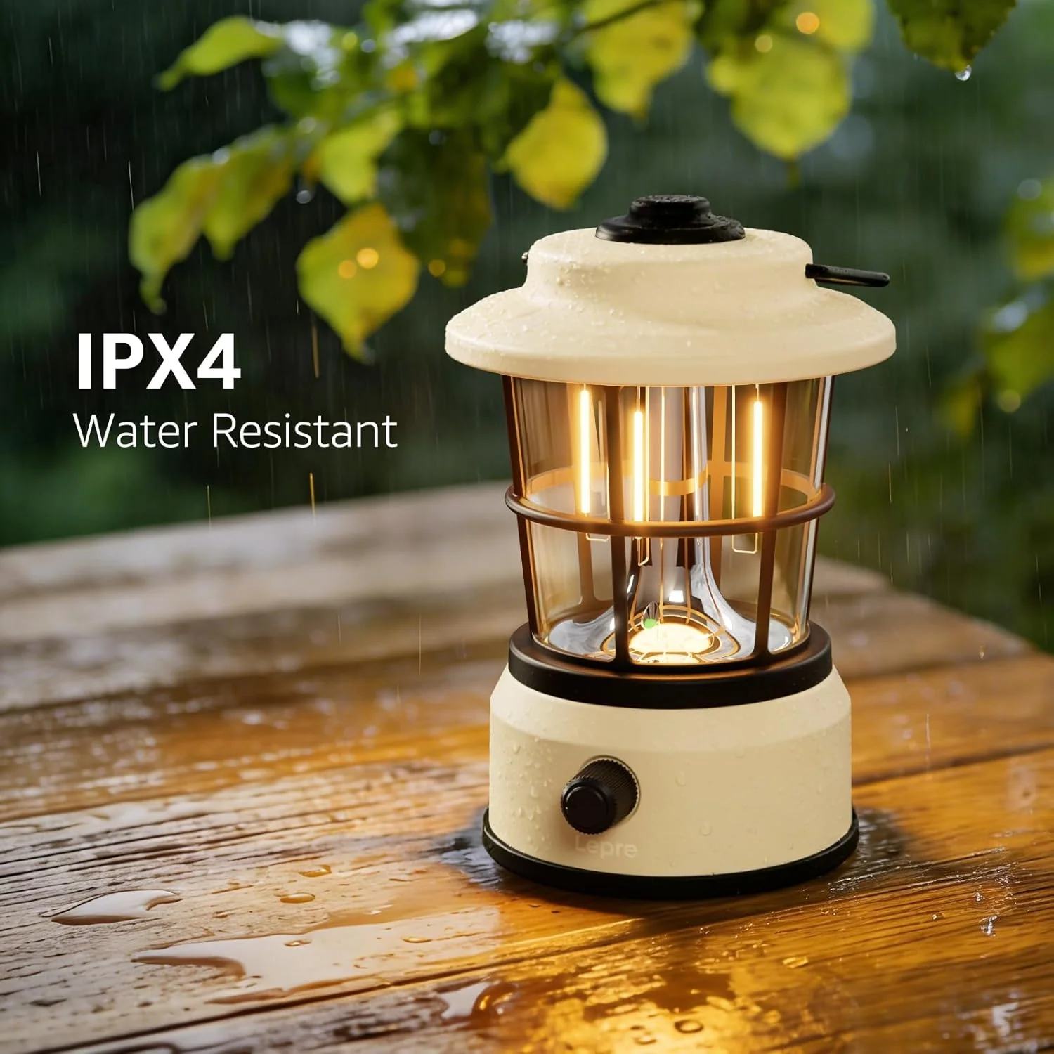 Lepro Rechargeable Camping Lantern, 300LM Retro Camping Tent Light with Knob Control, Dimmable Warm & Cool White, Type-C Charging, 3600mAh Portable Hanging Lamp for Power Cuts, Garden, Fishing, White - Image 5