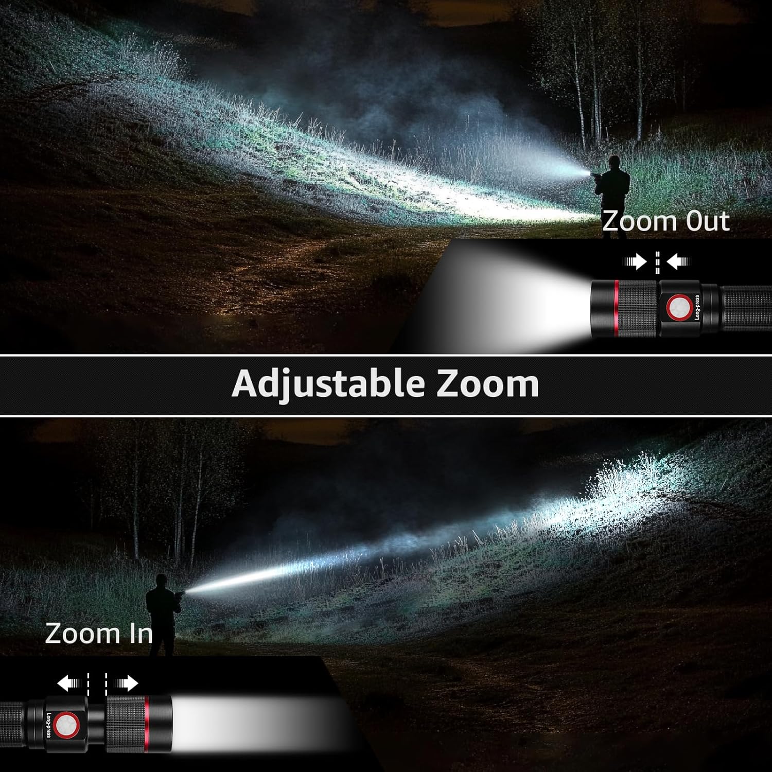 Lepro Rechargeable Torch, 2 Pack Super Bright LED Flashlight, 150m Beam, Long Battery Life, IPX4 Waterproof, 5 Modes, Adjustable Focus, Pocket Sized for Camping, Hiking, Power Cuts, Dog Walking - Image 4