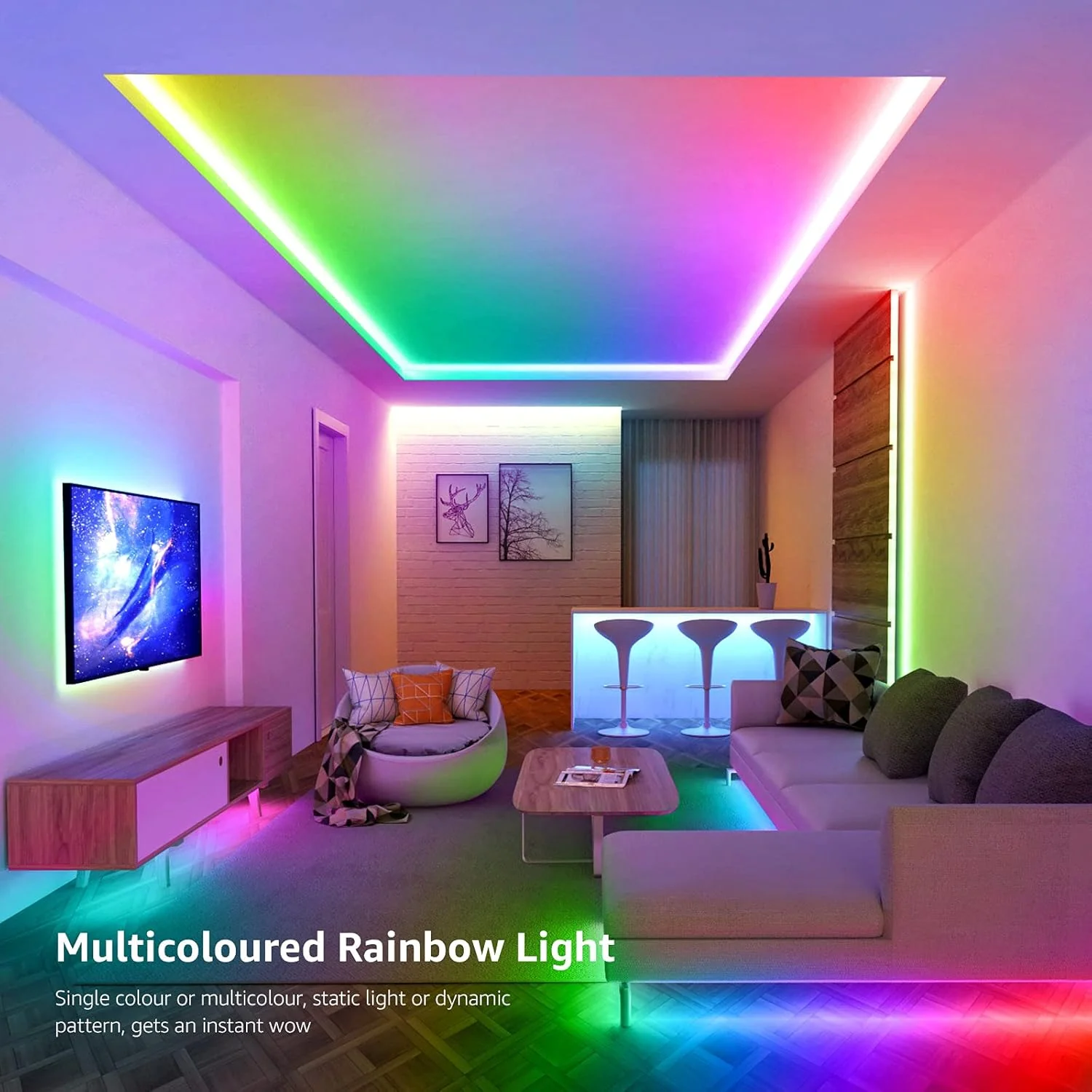 Lepro MagicColor LED Strip Light 10M (5Mx2) 300LEDs, Rainbow Chasing Lights, Music Sync, Multiple Colours on One Line, Remote Control LED Lights for Bedroom, Living Room, Bar, Gaming Time - Image 3