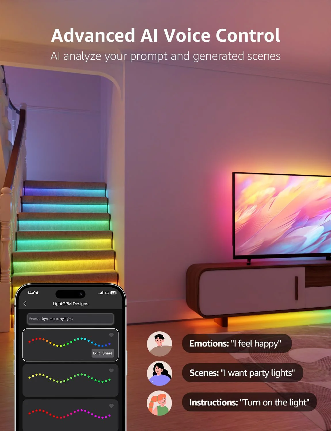 Lepro S2 AI Smart LED Strip Light 5M RGBW+IC, Works with Alexa, Google Assistant, Music Sync, 1200LM White Light, Personalized AI Lighting Designer, Zonal Colour Control LED Lights, App Voice Control - Image 7
