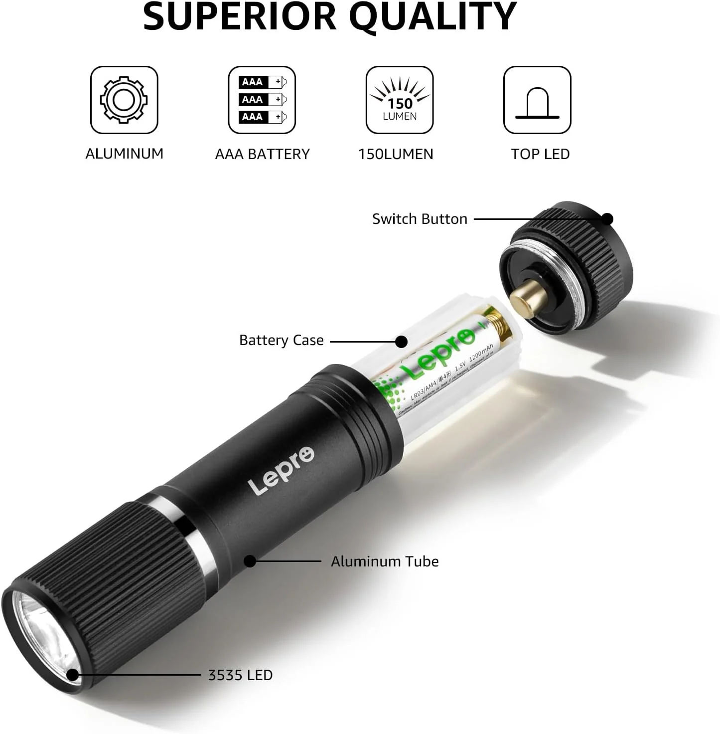 Lepro Small Torches Battery Powerd, 2 Pack EDC Torch with Aluminum Body, IPX4 Waterproof Perfect for Camping, Emergency, Dog Walking, Daily Carry and Outdoor Hiking (Batteries Included) - Image 4