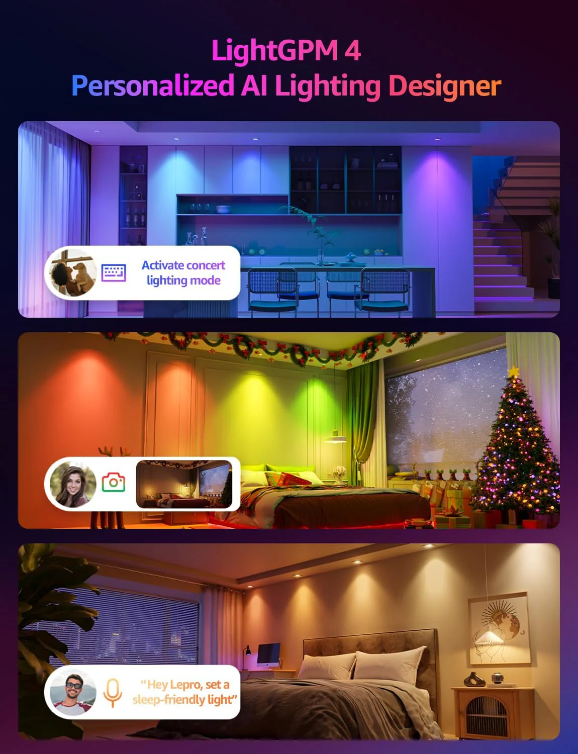 Lepro BG1 AI Smart Bulb GU10, Music Sync, Voice Control WiFi Bulbs, 400LM RGBCCT Dimmable Colour Changing LED Bulbs, Works with Alexa & Google Assistant, AI Lighting Design Assistant, 1 Pack - Image 3