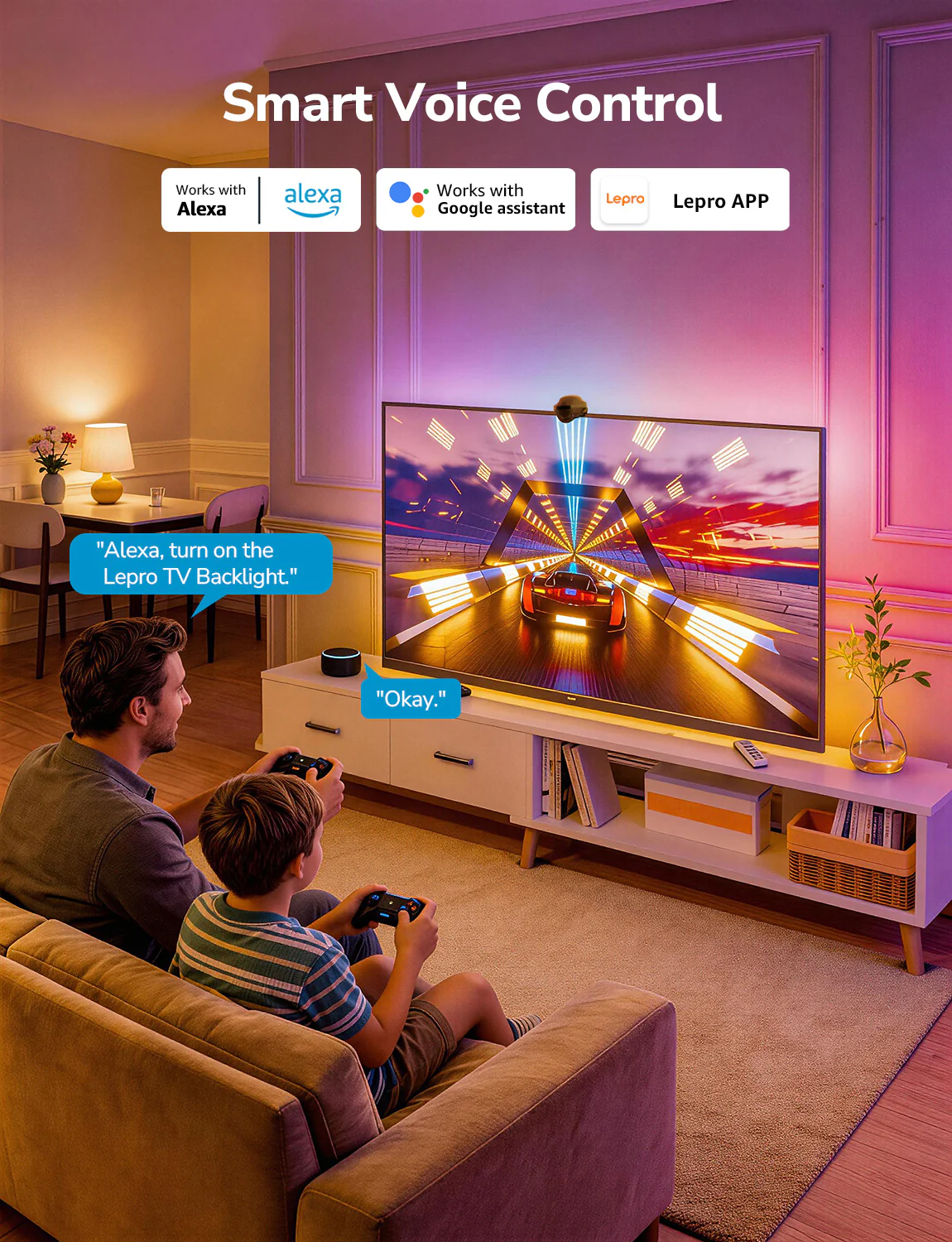 Lepro STV1 AI Smart TV Backlight, WiFi TV LED Backlight Strip with Fish-Eye Correction Function for TVs, Voice and APP Control TV Light,Led Light TV with Camera - Image 10