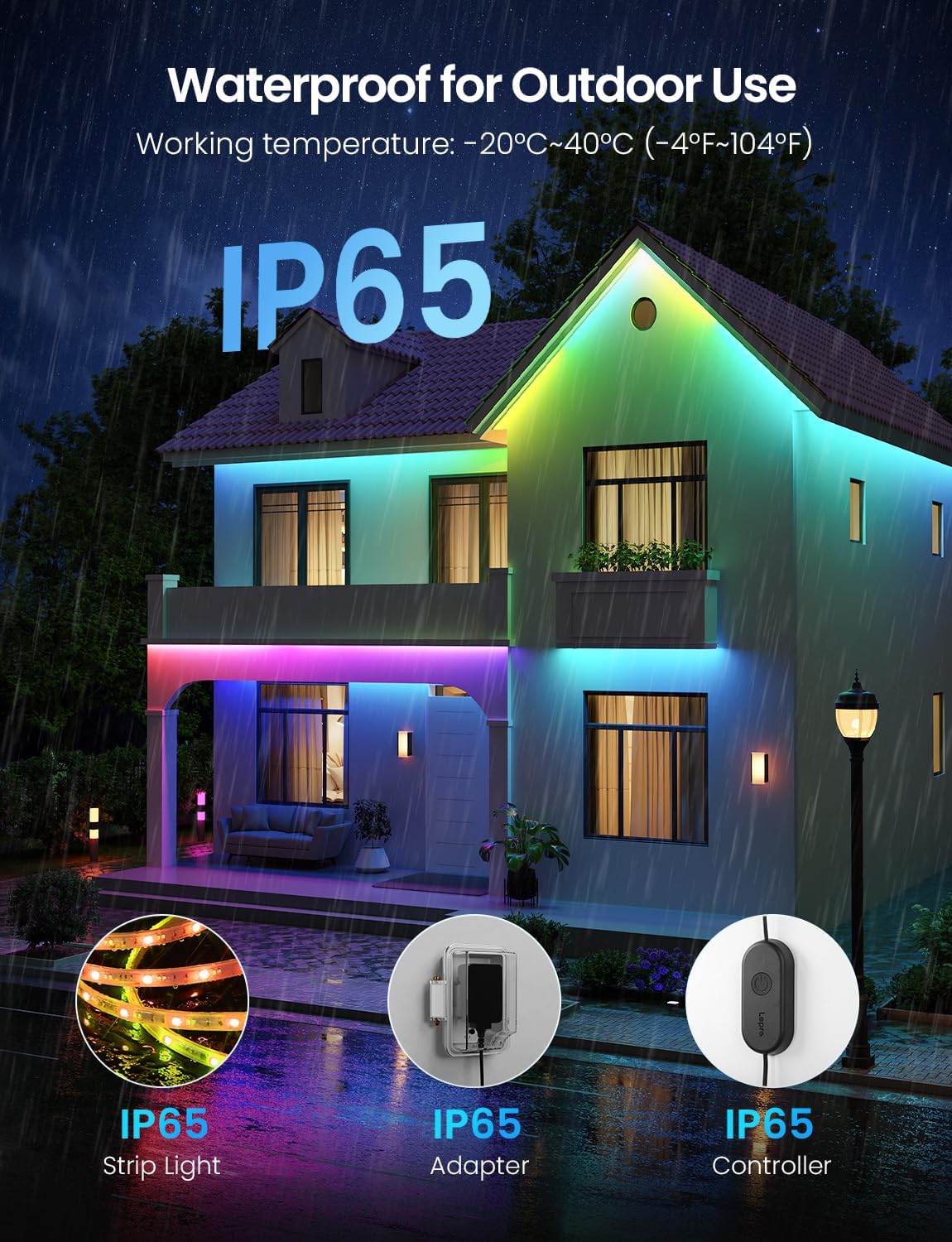 Lepro SW1 AI Smart Outdoor Lights 5M RGBW+IC, IP65 Waterproof LED Strip, Warm to Cool White, DIY Colour, Work with Alexa & Google Assistant, Music Sync, Timer, App & Voice Control - Image 2