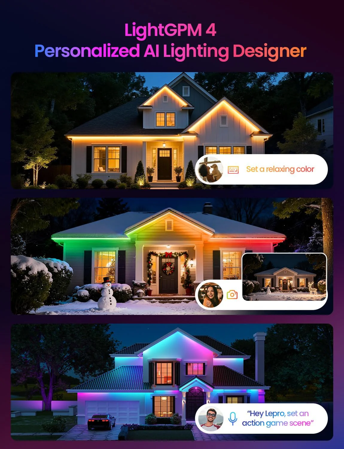 Lepro SW1 AI Smart Outdoor Lights 5M RGBW+IC, IP65 Waterproof LED Strip, Warm to Cool White, DIY Colour, Work with Alexa & Google Assistant, Music Sync, Timer, App & Voice Control - Image 4