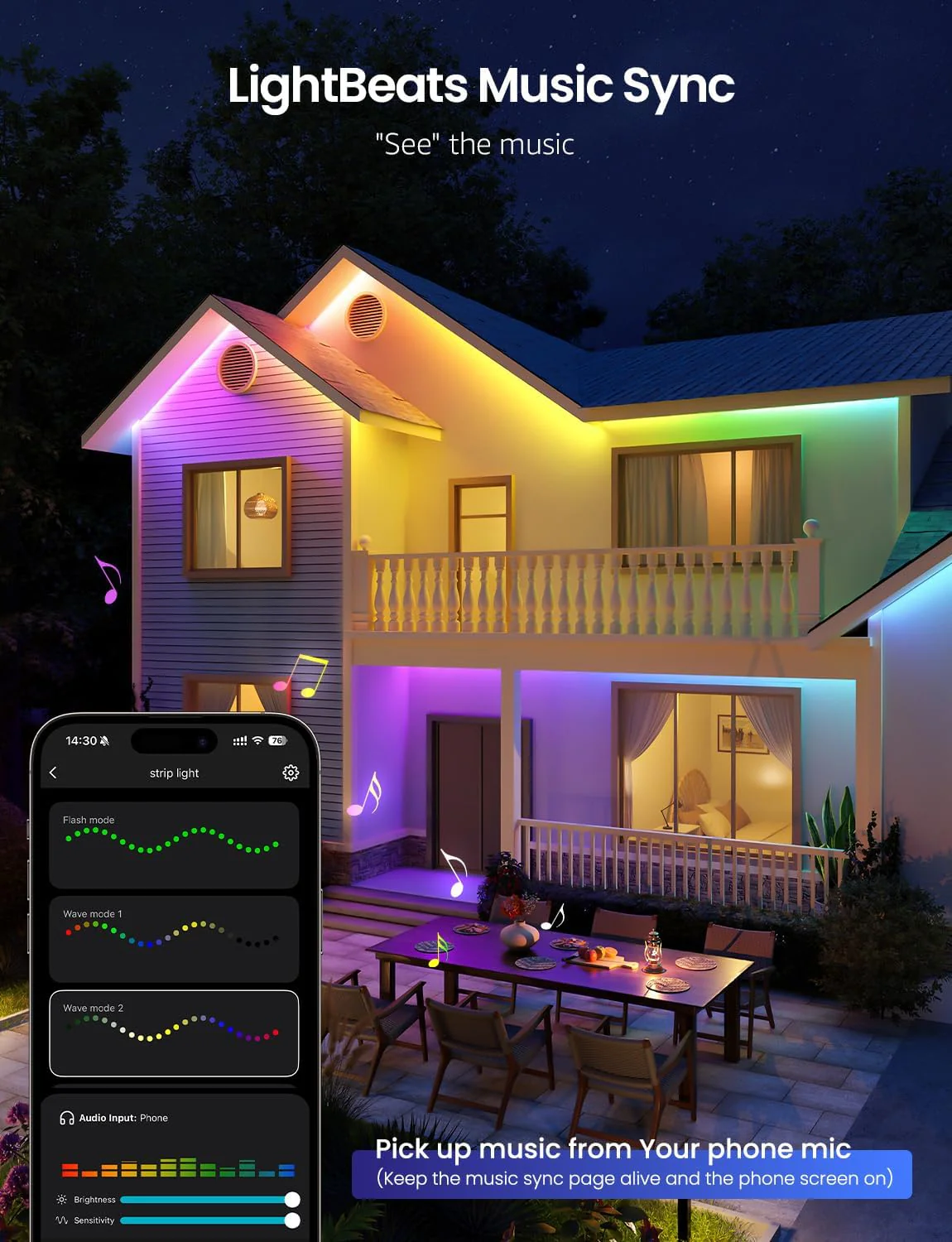 Lepro SW1 AI Smart Outdoor Lights 5M RGBW+IC, IP65 Waterproof LED Strip, Warm to Cool White, DIY Colour, Work with Alexa & Google Assistant, Music Sync, Timer, App & Voice Control - Image 7