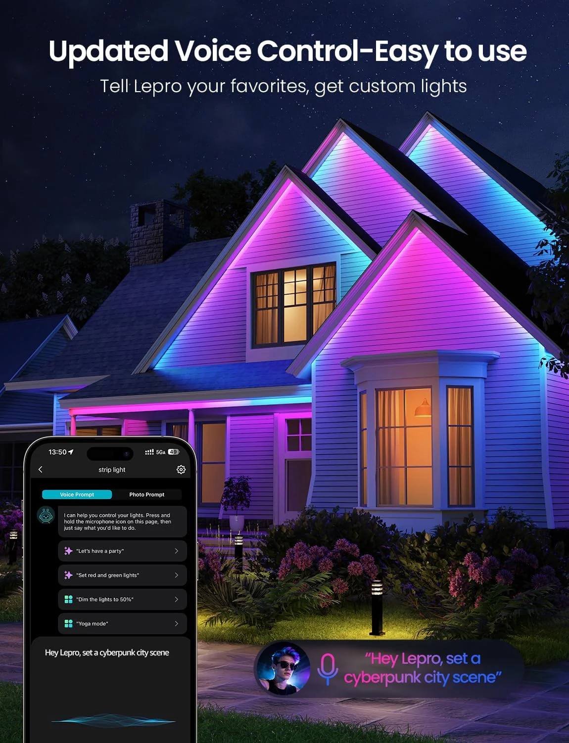 Lepro SW1 AI Smart Outdoor Lights 5M RGBW+IC, IP65 Waterproof LED Strip, Warm to Cool White, DIY Colour, Work with Alexa & Google Assistant, Music Sync, Timer, App & Voice Control - Image 8
