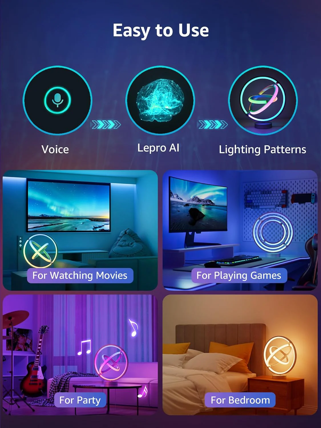 Lepro TB1 AI Table Lamp, Smart LED Lamp with Music Sync, AI Lighting Design Assistant, Colour Changing Smart Table Lamp, Voice Cotrol, Works with Alexa & Google Assistant, Bluetooth & 2.4GHz WiFi - Image 4