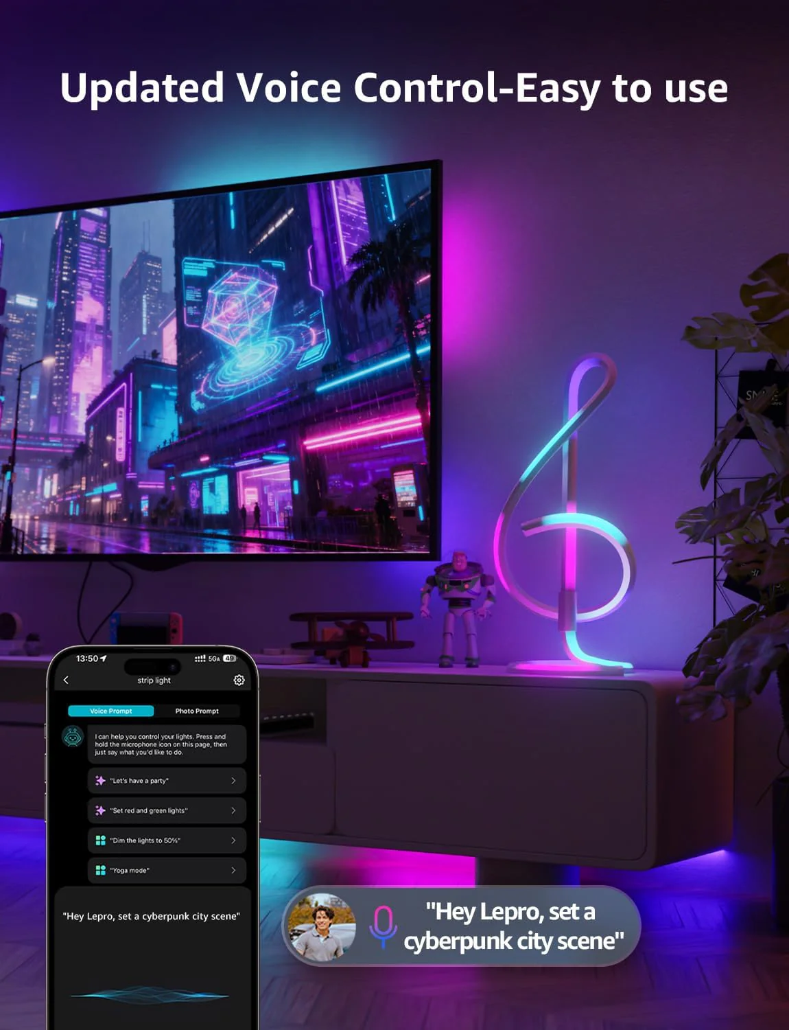 Lepro TB2 AI Table Lamp, Smart LED Lamp with Music Sync, AI Lighting Design Assistant, Colour Changing Smart Table Lamp, Voice Cotrol, Works with Alexa & Google Assistant, Bluetooth & 2.4GHz WiFi - Image 3