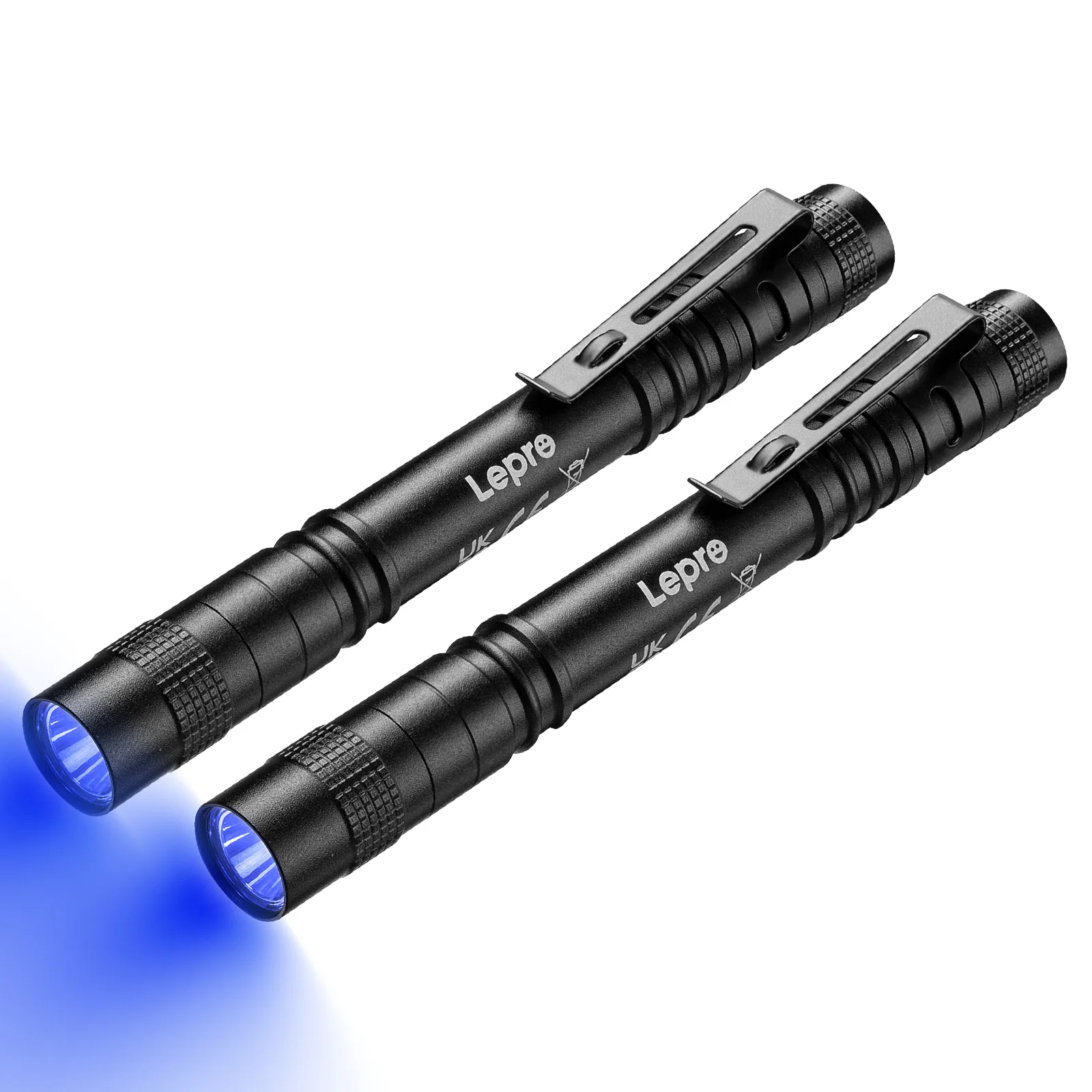 Lepro UV Torch Light, 365nm Ultraviolet Flashlight, Lightweight Pen Torch with Clip, High UV Purity, Small Ultraviolet Light, Blacklight Detector for Pet Urine, Stain, Bed Bugs, and More, 2 Packs