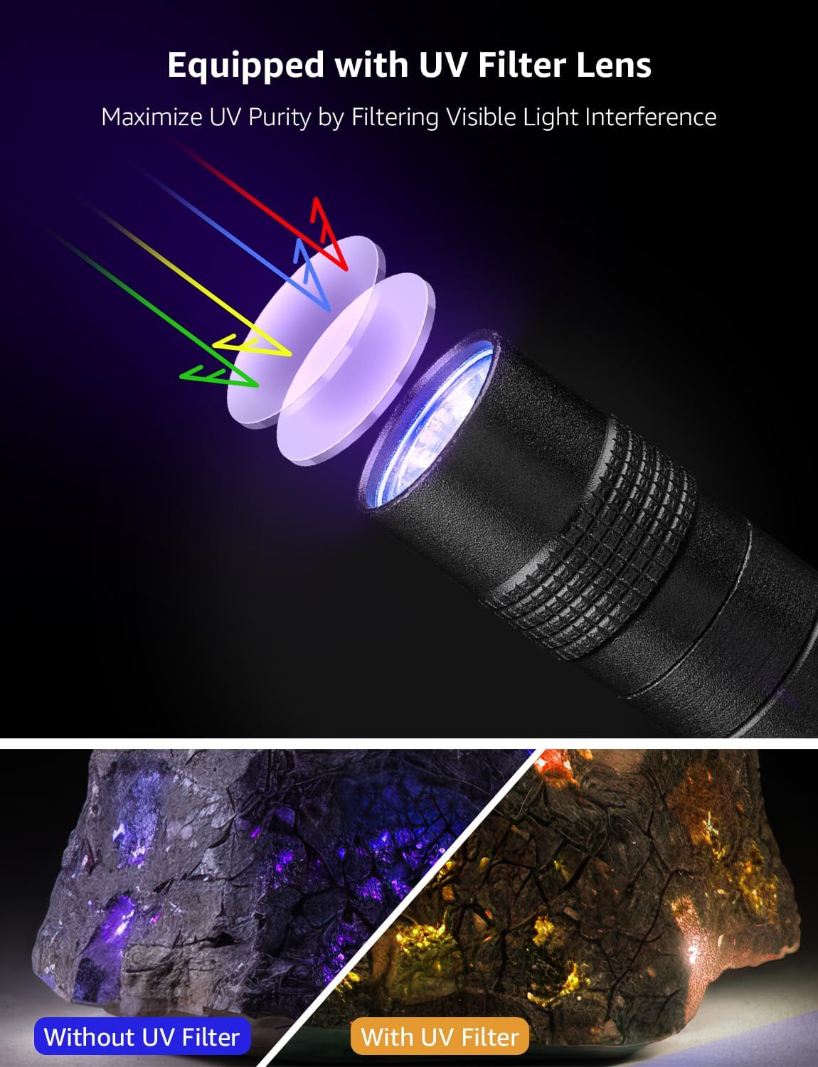 Lepro UV Torch Light, 365nm Ultraviolet Flashlight, Lightweight Pen Torch with Clip, High UV Purity, Small Ultraviolet Light, Blacklight Detector for Pet Urine, Stain, Bed Bugs, and More, 2 Packs - Image 3