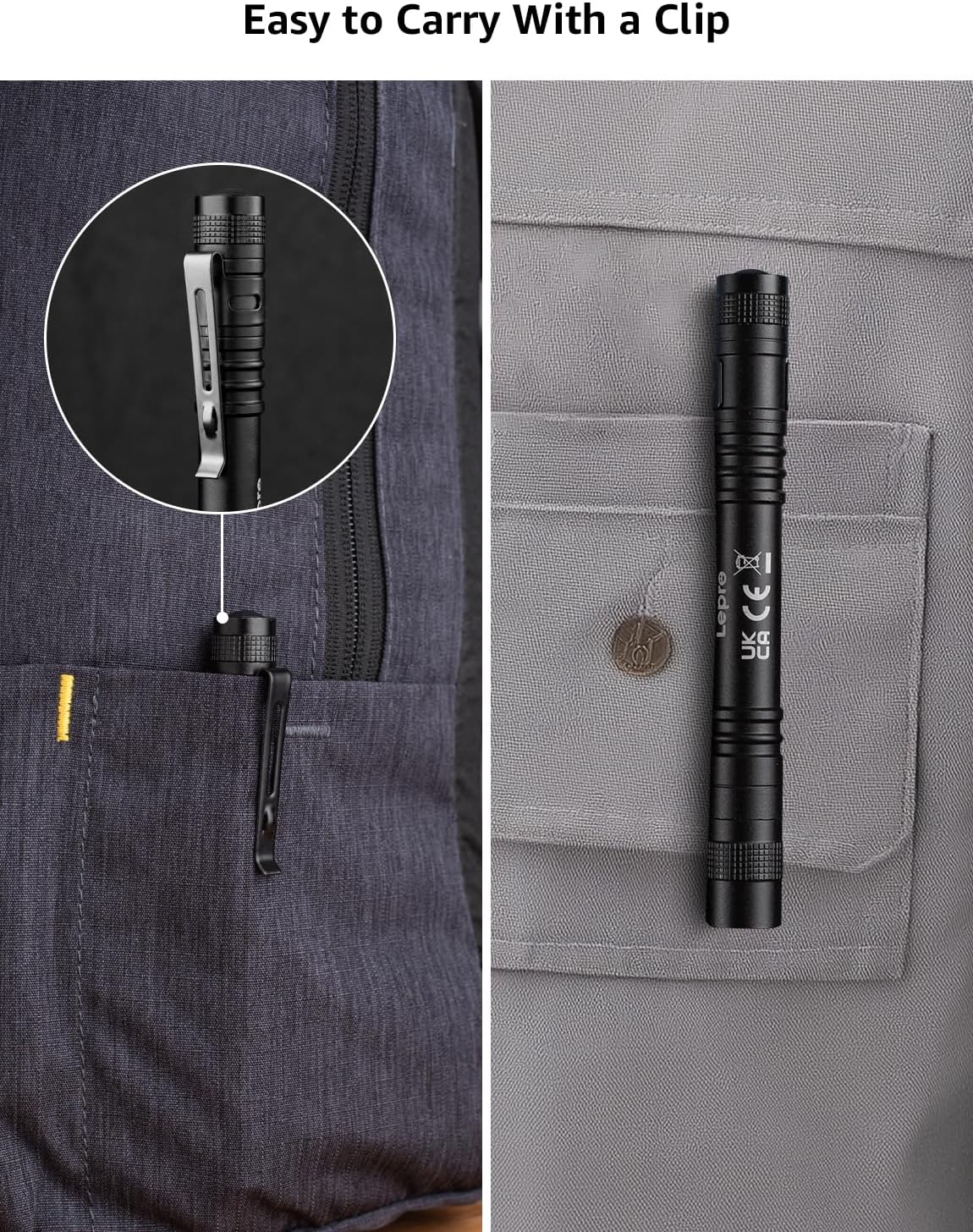 Lepro UV Torch Light, 365nm Ultraviolet Flashlight, Lightweight Pen Torch with Clip, High UV Purity, Small Ultraviolet Light, Blacklight Detector for Pet Urine, Stain, Bed Bugs, and More, 2 Packs - Image 6