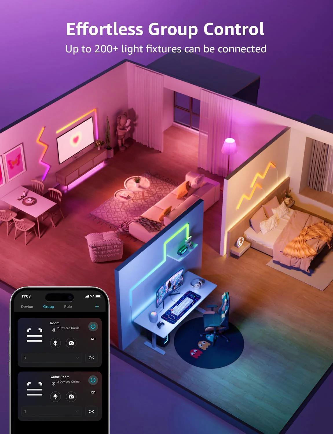 Lepro WL1 AI Smart Wall Light, Music Sync RGB Light Bar, Voice Control, AI Lighting Design Assistant, Mood Light for Home Decor, Gaming Light, Work with Alexa, Google Assistant,6 Pcs with 4 Corners - Image 7