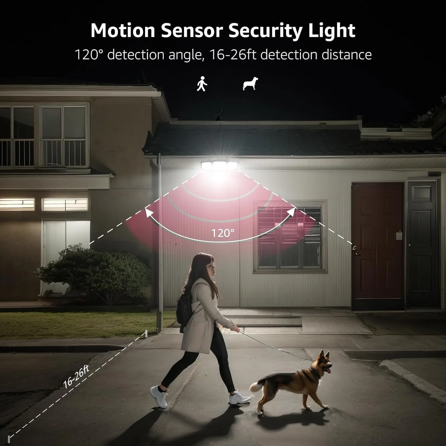 Lepro Solar Security Lights Outdoor Motion Sensor, 1200LM Solar Flood Lights with Separate Solar Panel, IP65 Waterproof, Adjustable 3Heads, Solar Pir Wall Lights for Yard Garage Pathway - Image 4