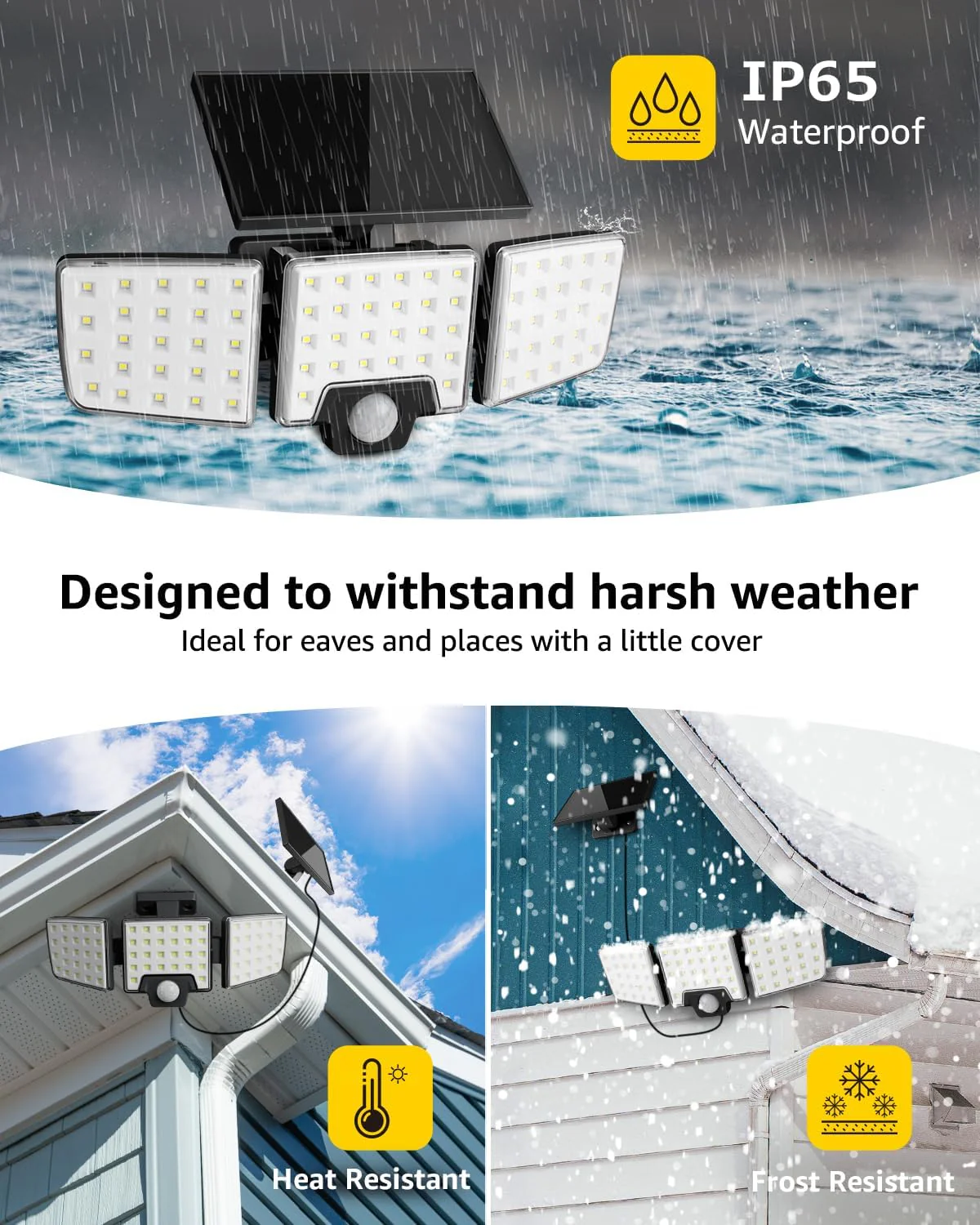 Lepro Solar Security Lights Outdoor Motion Sensor, 2 in 1 Separated and Integrated Remote Control IP65 Waterproof Solar Lights with 2 Light Modes, 3 Heads Solar Floodlight for Garden Yard - Image 6