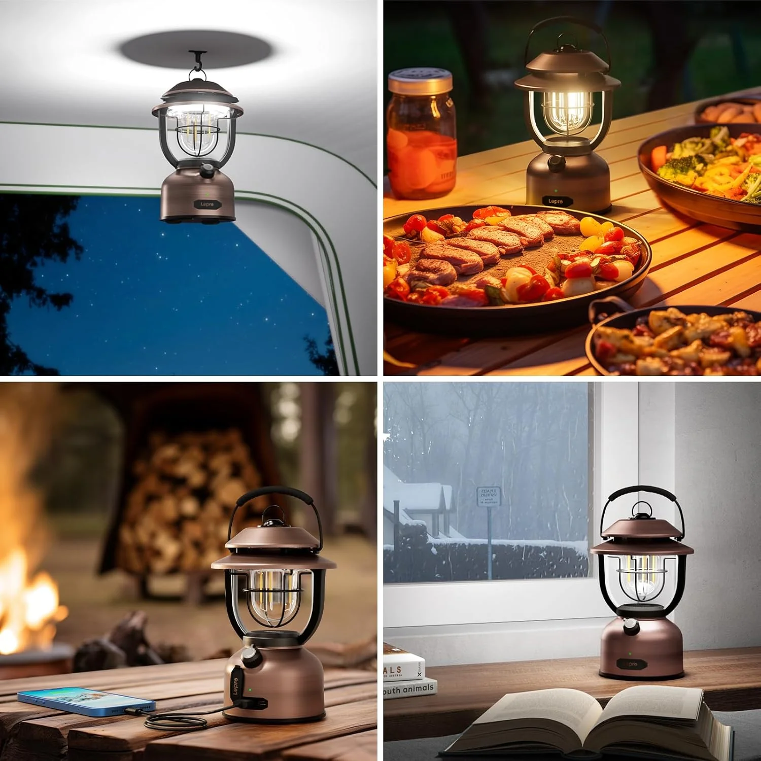 Lepro Retro Camping Lantern, Rechargeable Camping Light with 15000mAh Power Bank, Dimmable 1000 Lumen, Long Battery Life, Rechargeable Lantern for Camping Tent, Power Cuts, Storm, Type C Cable - Image 7