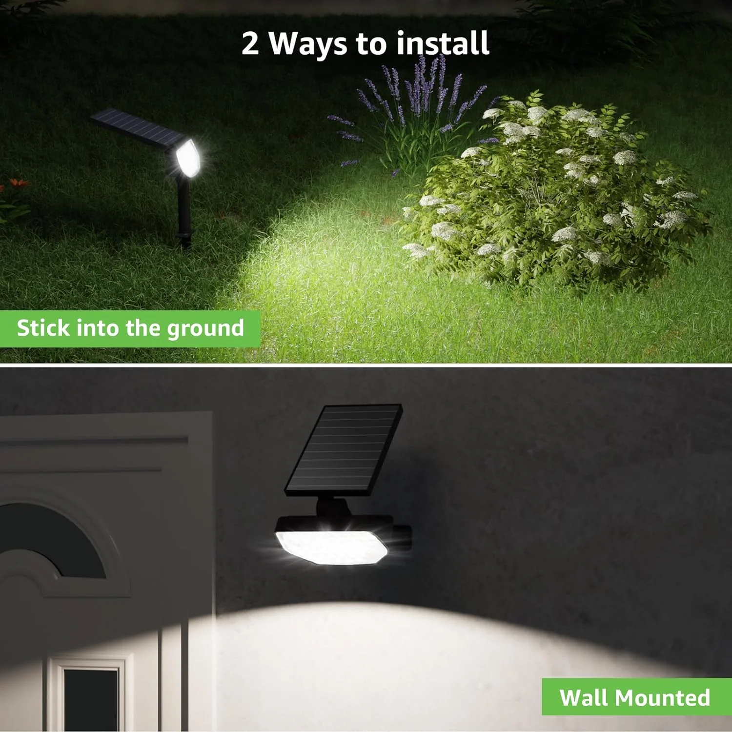 Lepro Solar Spot Lights Outdoor Garden, 43 LED Solar Garden Lights with IP65 Waterproof, 2 Lighting Modes, 135° Adjustable, Dusk-to-Dawn Cool White Solar Spotlights for Lawn Yard [2 Pack] - Image 7