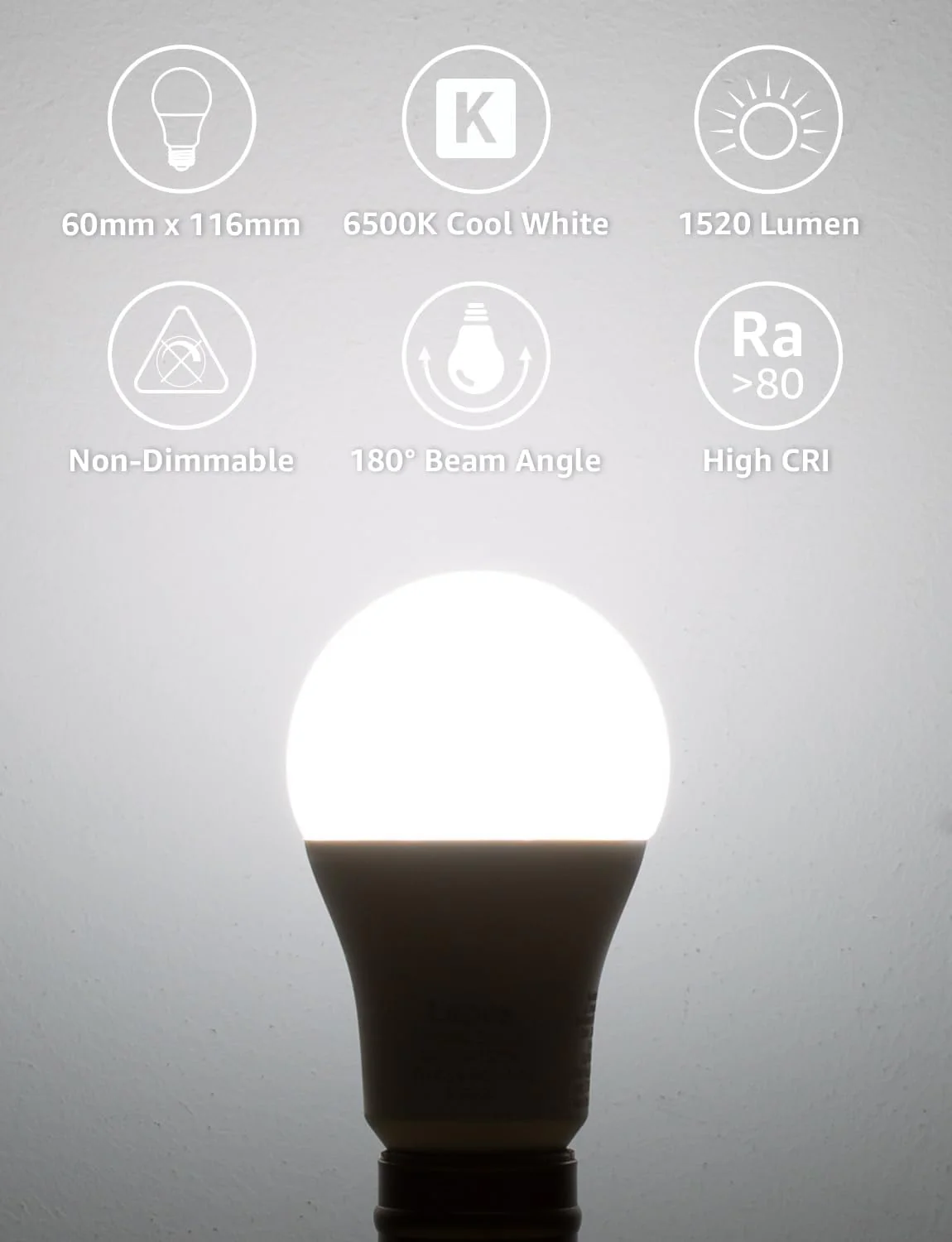 Lepro E27 Screw Bulbs 100W Equivalent, Cool White 6500K, 13W 1520lm Super Bright E27 LED Bulbs, GLS Energy Saving Edison Lightbulb, Non-dimmable, Pack of 6 - Image 2