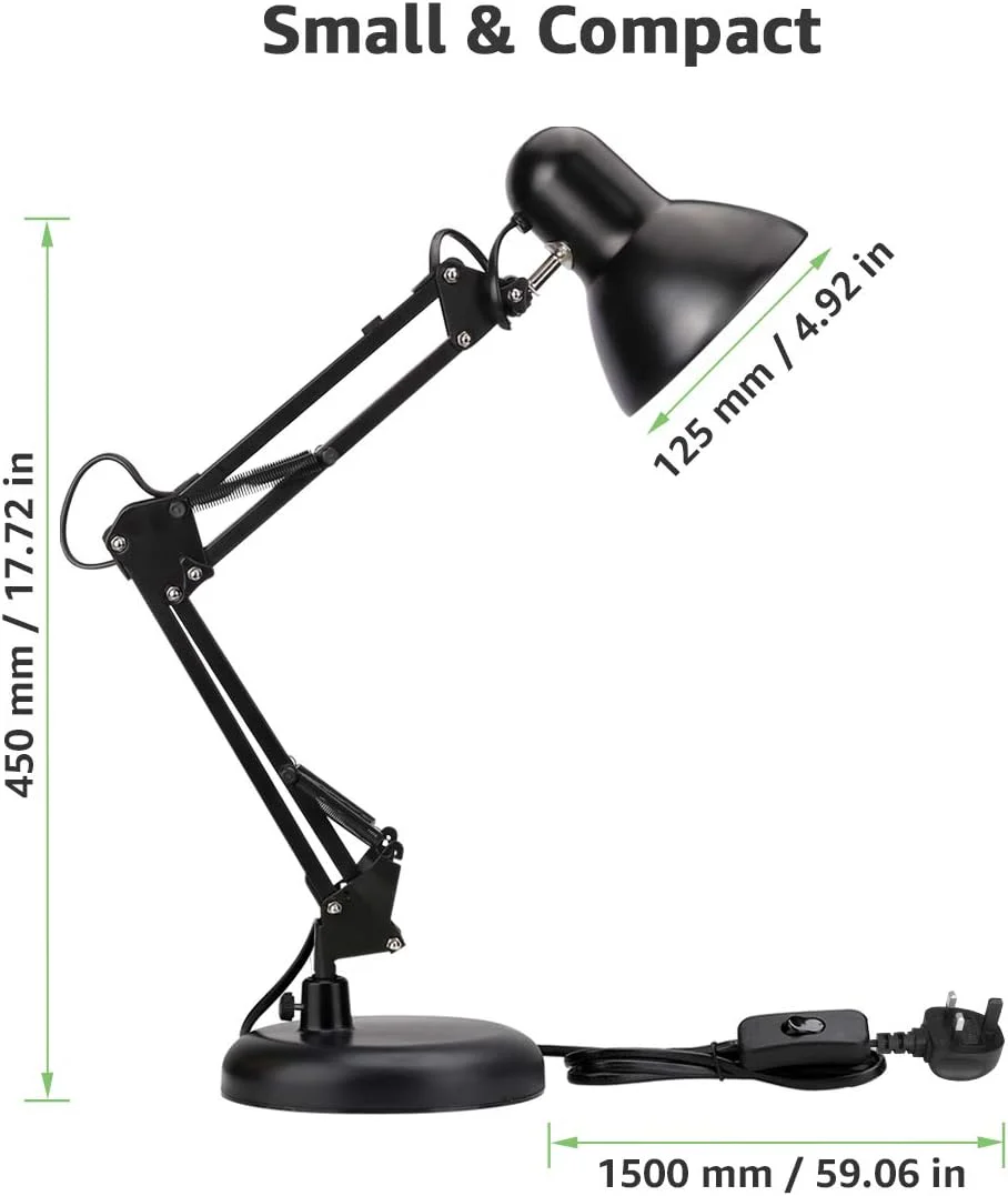 Lepro LED Desk Lamp, Clamp on Swing Arm Table Lamp, E27 Bulb Holder, Classical Swing Arm Architect Lamp, Flexible Desk Light for Office, Reading, Bedside, Crafts, Painting, Back to School and More… - Image 5