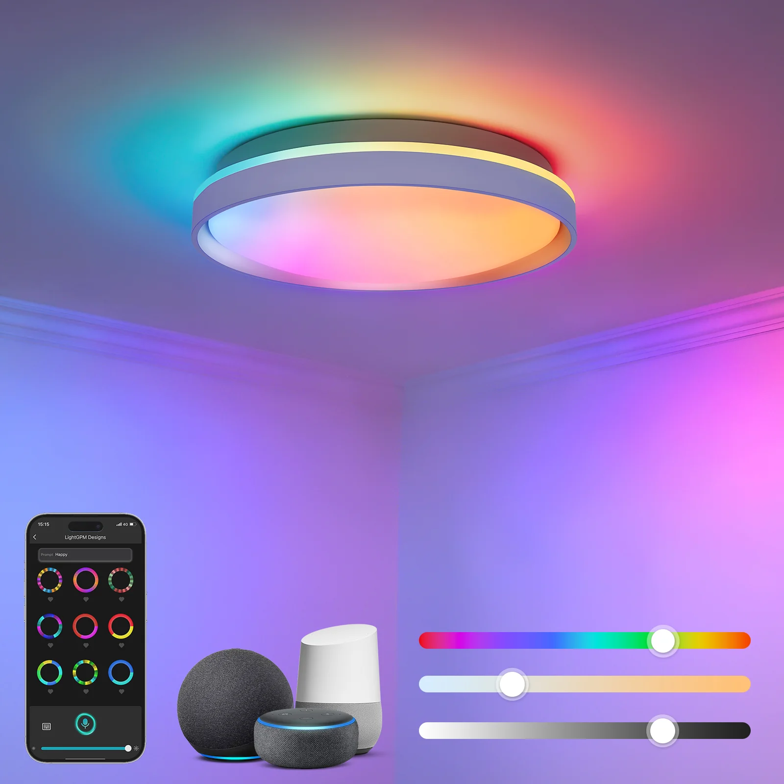 Lepro T1 AI Smart Ceiling Light 24W, Music Sync, AI Generated Lighting LLM, Voice Control, IP44 Waterproof Bathroom Light, Color Changing Ceiling Light WiFi, Work with Alexa Google Assistant, Ø29.4CM - Image 11