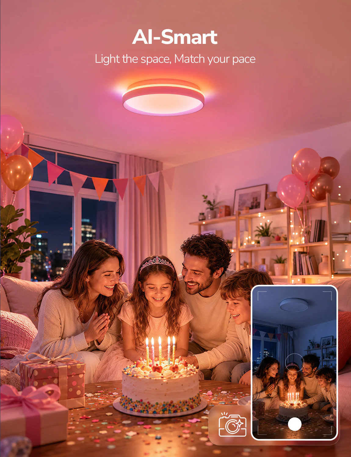 Lepro T1 AI Smart Ceiling Light 24W, Music Sync, AI Generated Lighting LLM, Voice Control, IP44 Waterproof Bathroom Light, Color Changing Ceiling Light WiFi, Work with Alexa Google Assistant, Ø29.4CM - Image 3