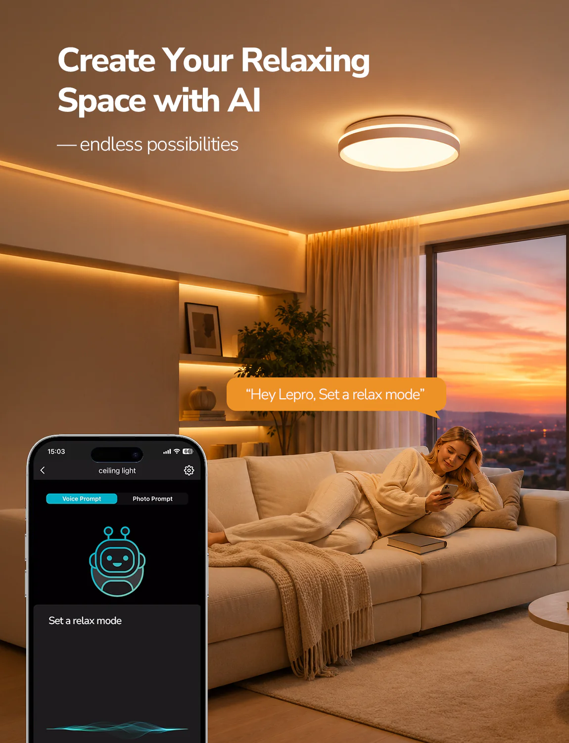 Lepro T1 AI Smart Ceiling Light 24W, Music Sync, AI Generated Lighting LLM, Voice Control, IP44 Waterproof Bathroom Light, Color Changing Ceiling Light WiFi, Work with Alexa Google Assistant, Ø29.4CM - Image 4