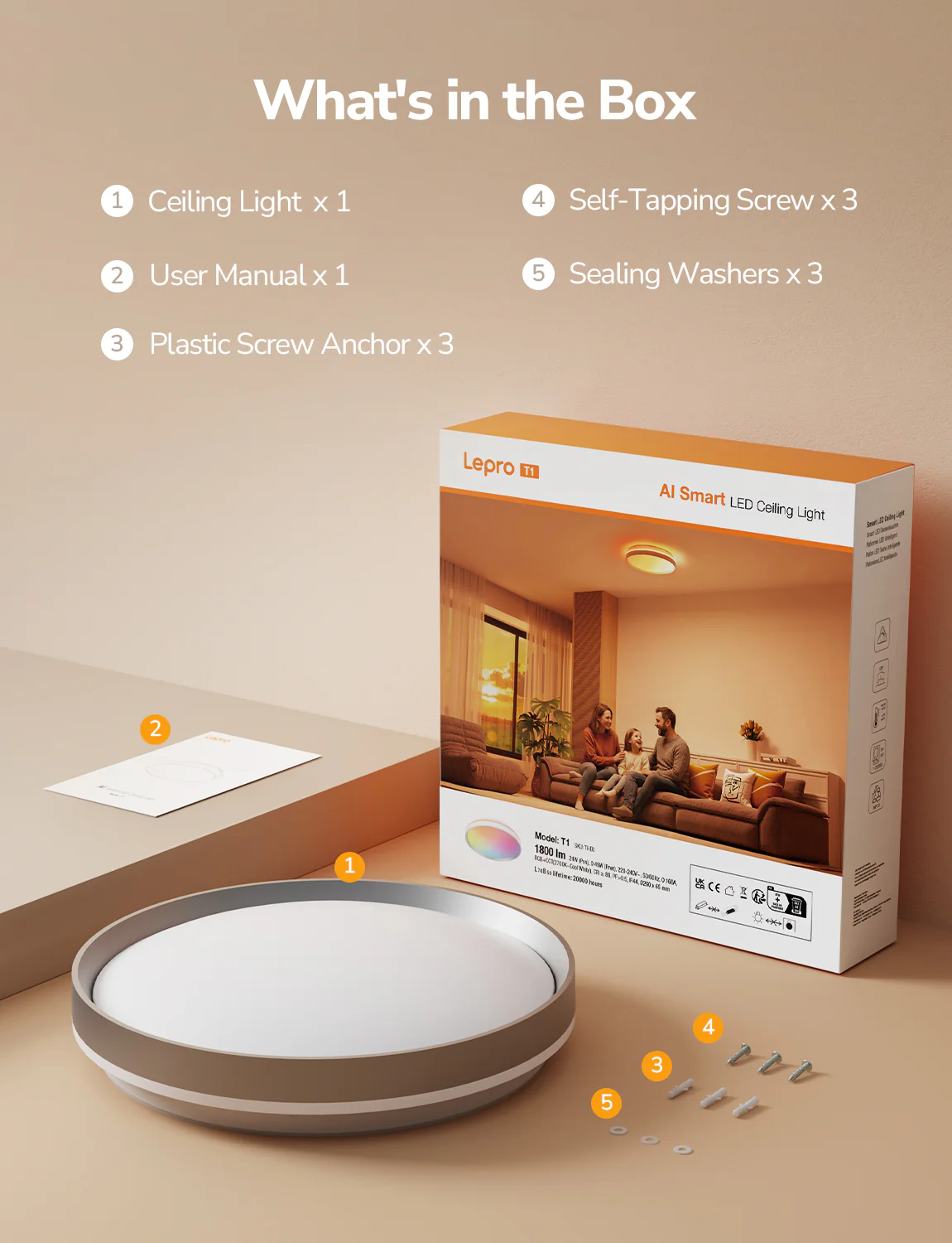 Lepro T1 AI Smart Ceiling Light 24W, Music Sync, AI Generated Lighting LLM, Voice Control, IP44 Waterproof Bathroom Light, Color Changing Ceiling Light WiFi, Work with Alexa Google Assistant, Ø29.4CM - Image 9