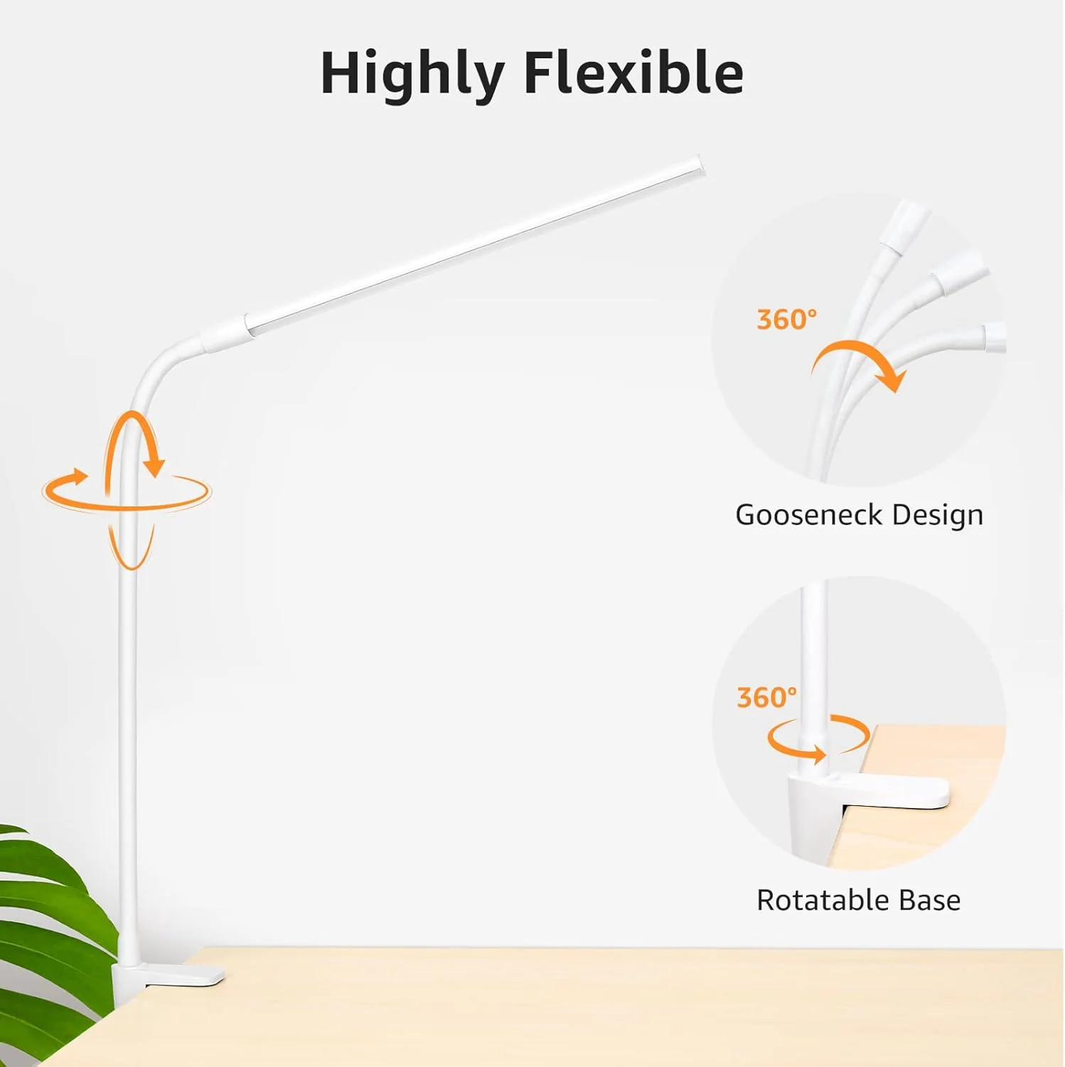 Lepro Desk Lamp Clamp, LED Desk Lamp Eye Caring Dimmable, 5W 460lm, 10 Brightness Levels x 3 Colour Modes, USB Powered Clip on Desk Light for Reading, Office, Crafts, Nails, Bedside, Back to School - Image 5